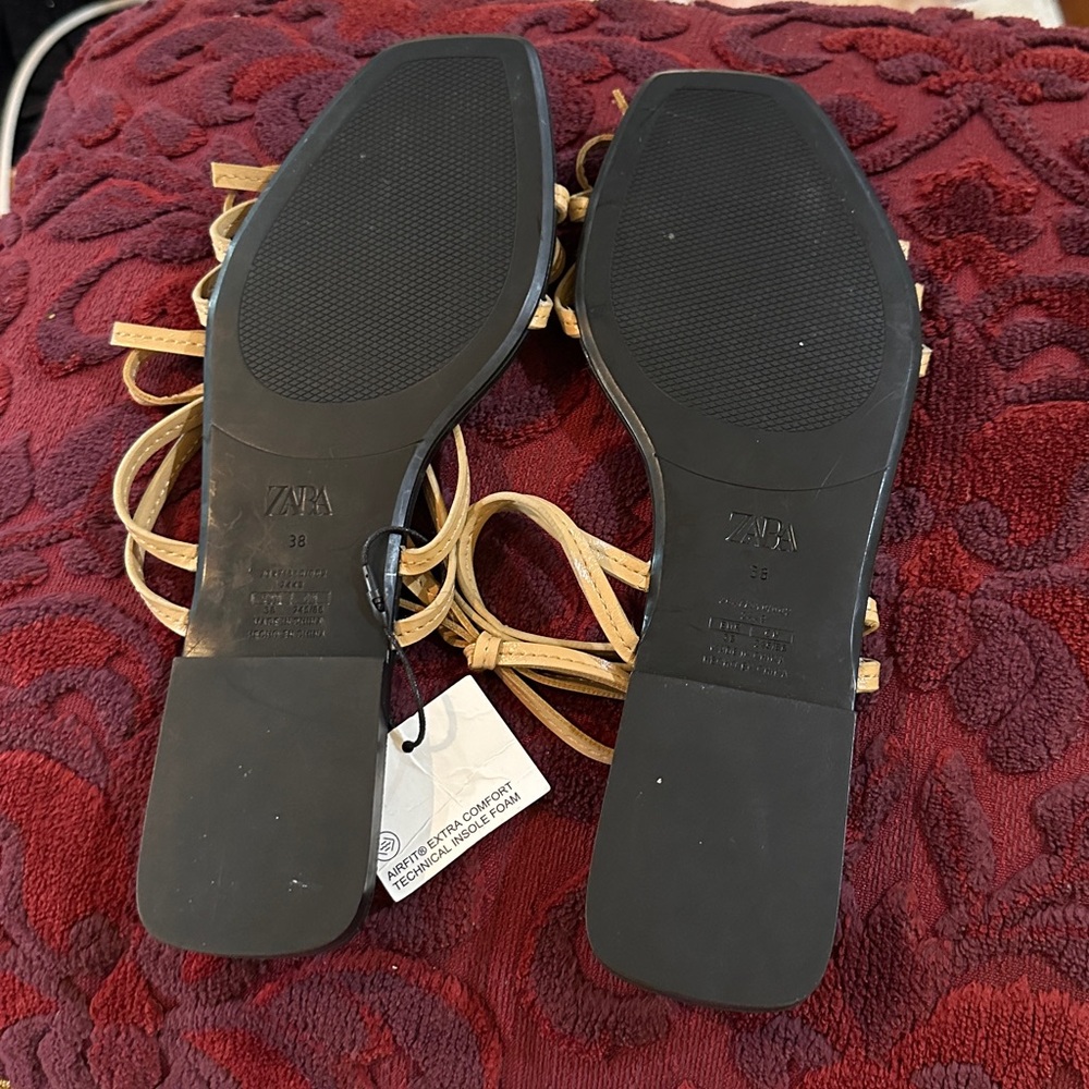 Zara Tan Bow-Strap Square-Toe Sandals. NWT Size 38 - Picture 4 of 5